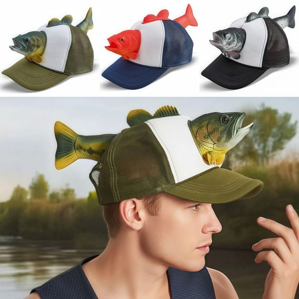 3D Printing Lure - หมวกแก๊ปตาข่ายลายปลา 3 มิติ ตลกๆ ปรับขนาดได้ หมวกตกปลาแบบใหม่