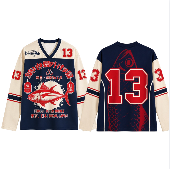 3D Printing Services - เสื้อยืดแขนยาวพิมพ์ลาย 3 มิติสไตล์ญี่ปุ่นย้อนยุคสำหรับผู้ชายและผู้หญิง คอวี สตรีทแวร์ ทรงหลวม
